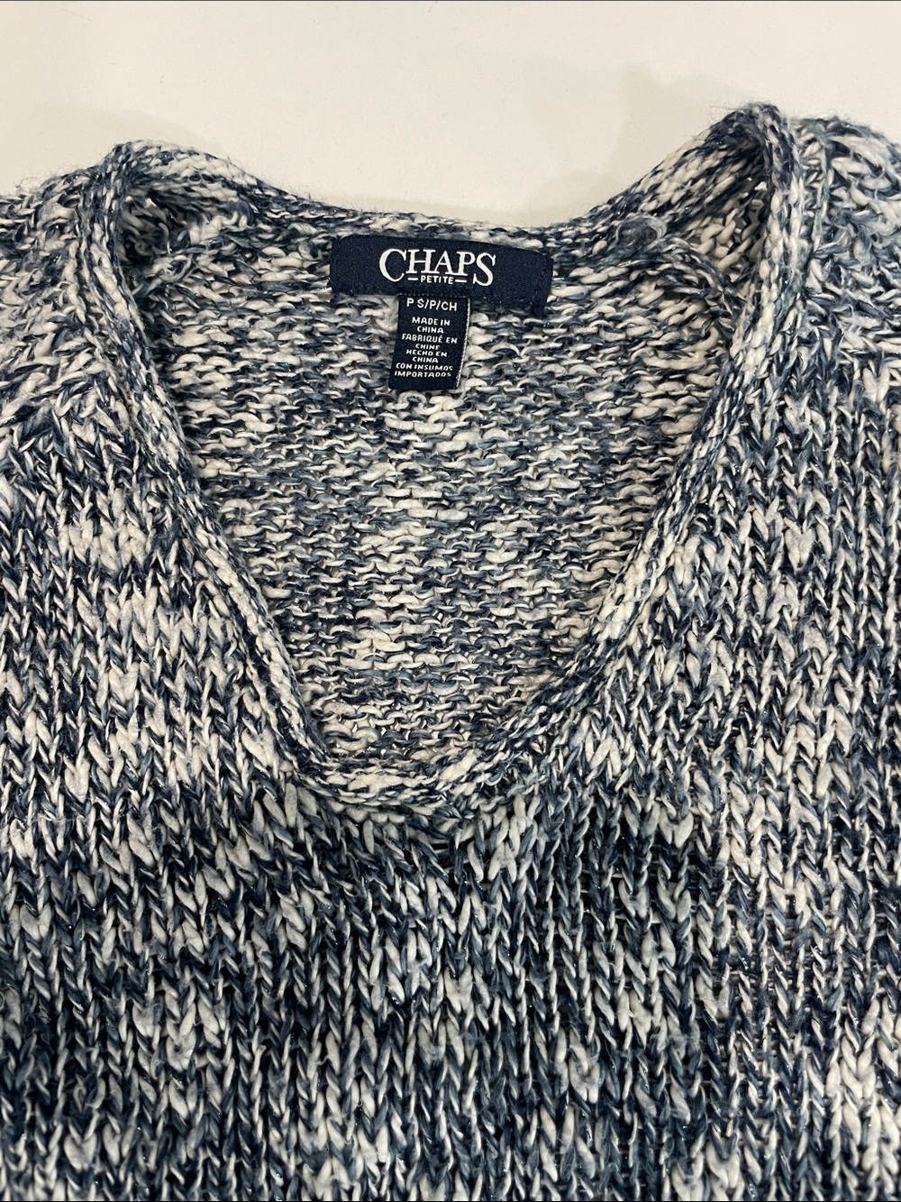 Chaps Navy & White Marled Crewneck Sweater